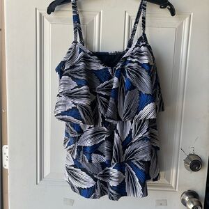 Blue and Black Leaf Print Women's One Piece Swimsuit